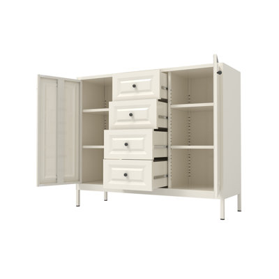 Buffet de rangement 40,16 po, armoire d'appoint autoportante avec 4 tiroirs et 2 portes, armoire à tablettes réglables pour le salon, la cuisine, le vestibule, le couloir et la salle de lavage (beige)