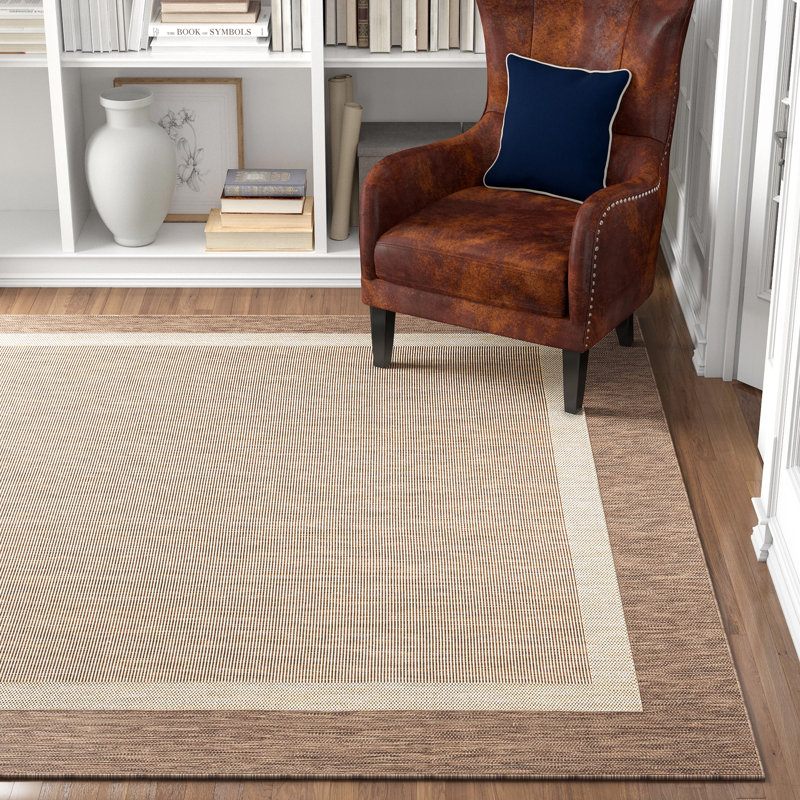 Devon Flatweave Golden Brown/Cream Indoor Outdoor Rug, Rectangle 7'10" x 10'2"