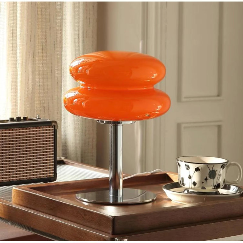 Retro 70S Table Lamp With Orange Glass Shade & Chrome Base – Vintage-Inspired Home Décor Accent