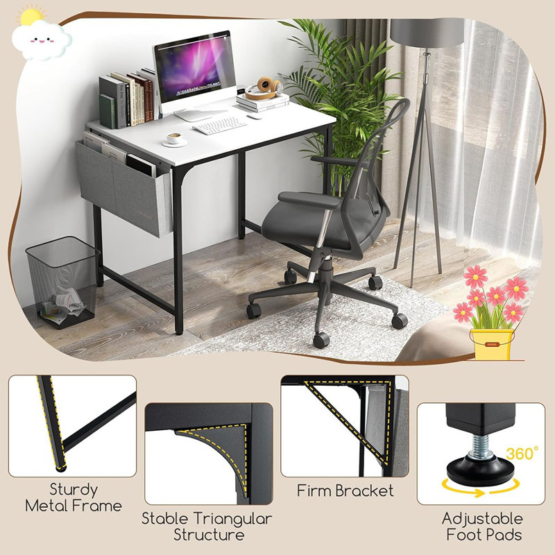 32” Computer Desk With Charging Station, Modern Simple ...