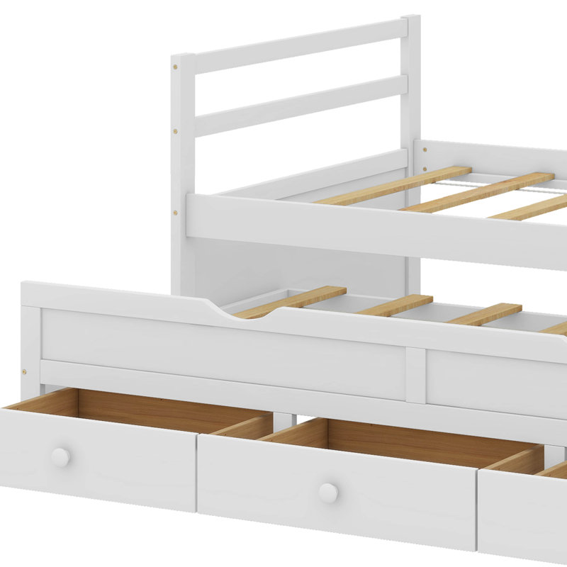  Lit de jour simple en bois avec 3 tiroirs de rangement, lit gigogne Makemson, Blanc