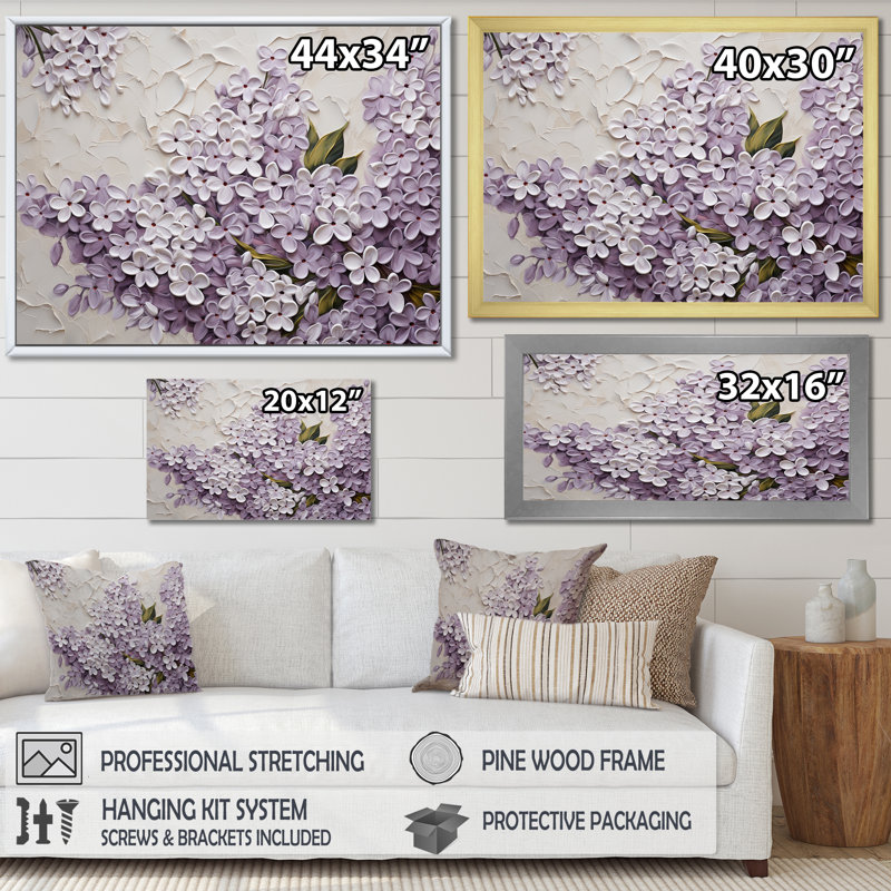 «Blooming Lilac Melody VI» sur toile, Cadre simple noir, H 30 po x l 40 po x P 1,5 po