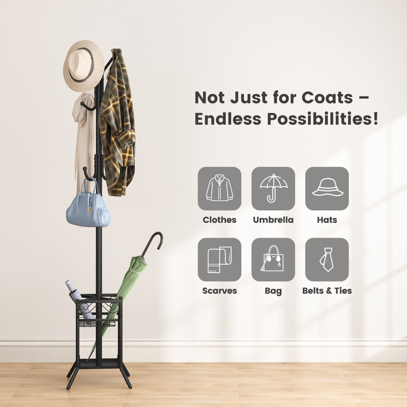 Freestanding Metal Coat Tree with 12 Hooks（Square）, Black
