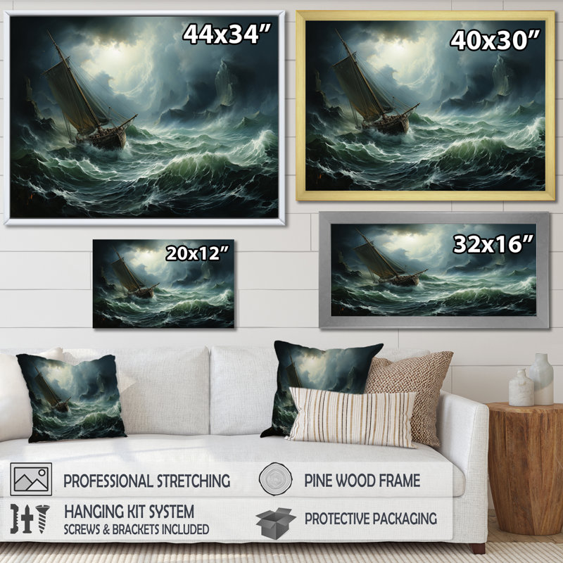 «Stormy Seas Beauty III - Storms», art mural, Cadre doré simple, H 12 po x l 20 po x P 1 po