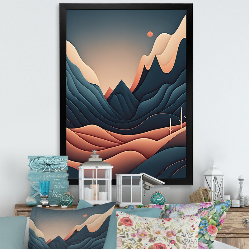 Red Moon Mountain Simplicity - reproduction sur toile, Cadre photo noir, H 20 po x l 12 po x P 1 po