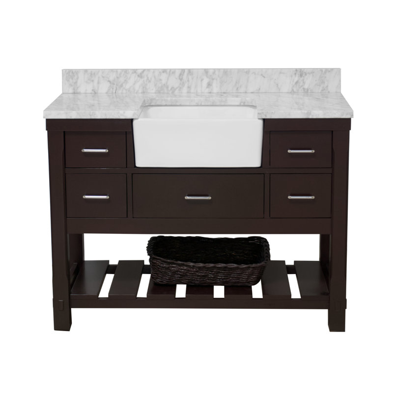 Hitton 48" Single Bathroom Vanity Set with Chocolate Cabinet and Carrara Marble Countertop, Carrara Marble, Chocolate