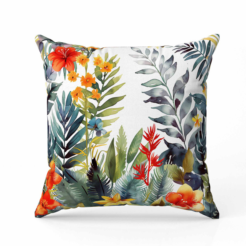 Rainforest Dream Faux Suede Pillow, Blue/Green/Yellow, Carré 26 po