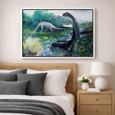Illustration rétro de paysage de dinosaure, images de chambre d'enfant, impression sur toile encadrée, impression numérique.