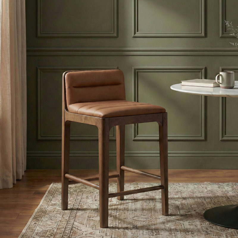 Tabouret de comptoir Ellis Ariah, Brun, Cuir cognac végétalien