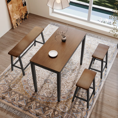 Ensemble de table de salle à manger à hauteur de comptoir pour 4 personnes, ensemble de salle à manger en bois massif compact