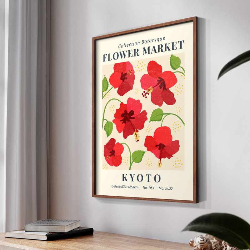 Floral rétro, Noyer, H 14 po x l 11 po