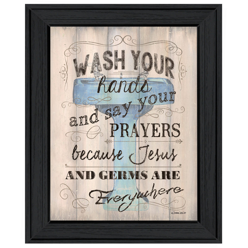 «Bathroom Humor» par Debbie DeWitt, reproduction encadrée prête à accrocher, cadre noir