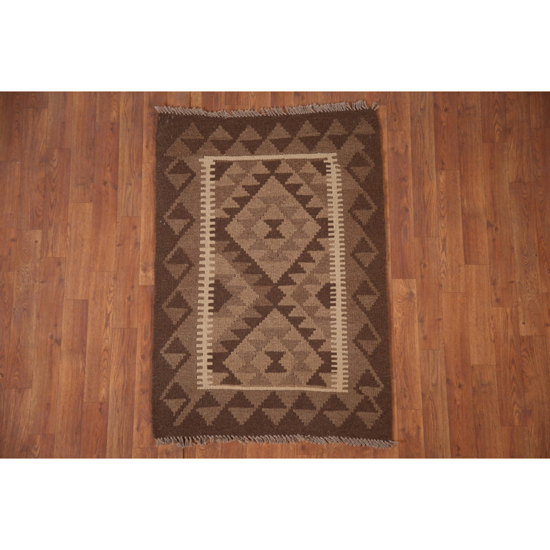 Tapis oriental géométrique brun Kilim 3 x 4