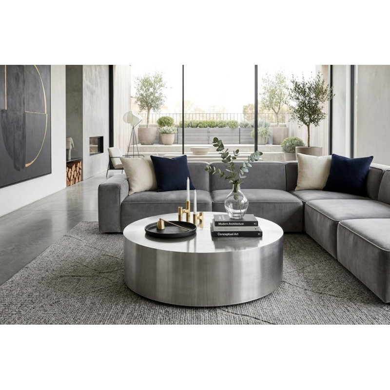 Table basse ronde en métal Jalisia, Argent argent