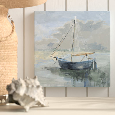 «Anchored Blue Boat», reproduction sur toile tendue Aesir