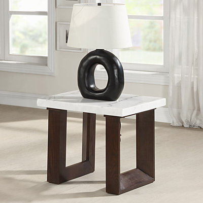 Table de bout carrée avec plateau en marbre blanc et brun