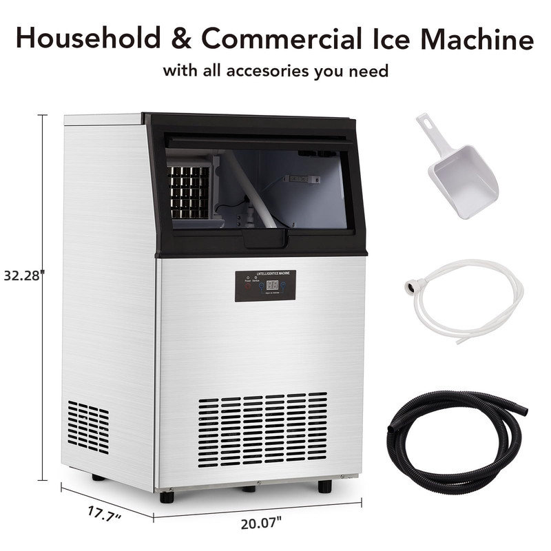 Machine à glaçons sous le comptoir 160 lb, machine commerciale autoportante en acier inoxydable avec rangement de 40 lb (cubes transparents de 5 po x 12 po)