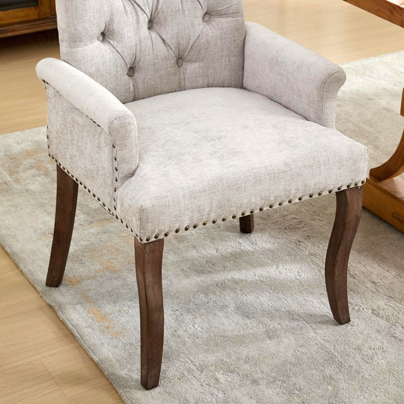 Upholstered Chenille Fabric Accent Dining Chair, Beige