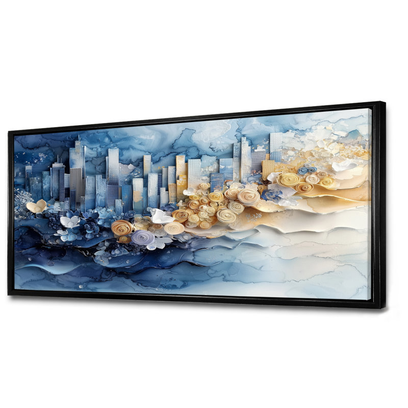 Obola - Cityscapes Wall Art, H 28 po x l 60 po, Cadre flottant, Noir, noir, noir, noir