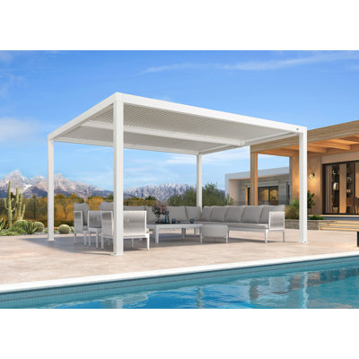 White Outdoor Louvered Pergola Aluminum Pergola With Adjustable Roof