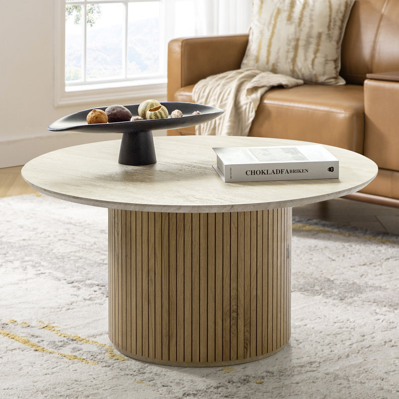Table basse ronde en bois manufacturé Marrina, Limette