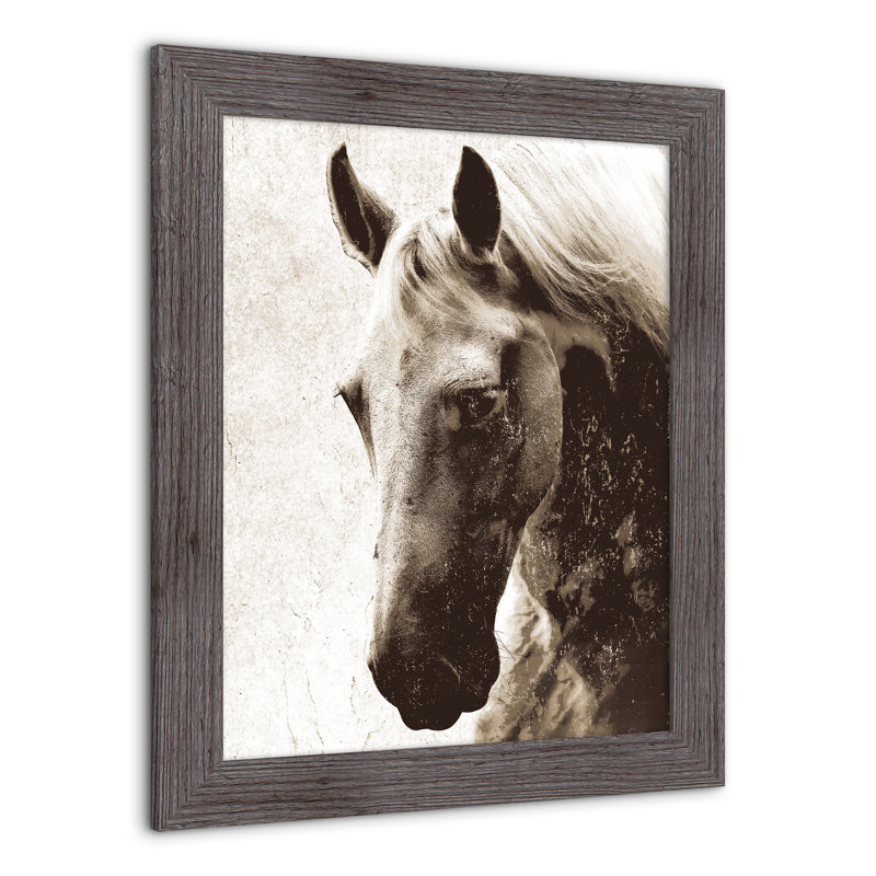 Cheval sépia, reproduction encadrée, H 20 po x l 16 po x P 0,75 po
