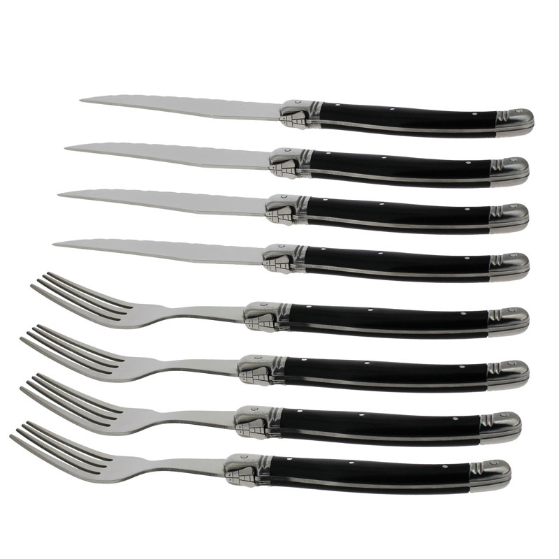 French Home Laguiole Faux Onyx Steak Knife and Fork Set, 8 Piece Set