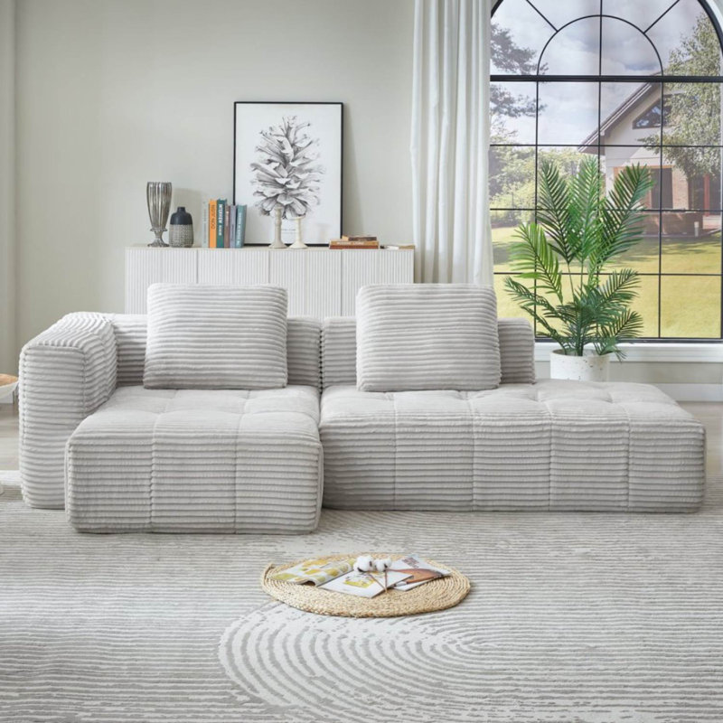 Canapé modulaire en velours côtelé 107,5 po, Gris