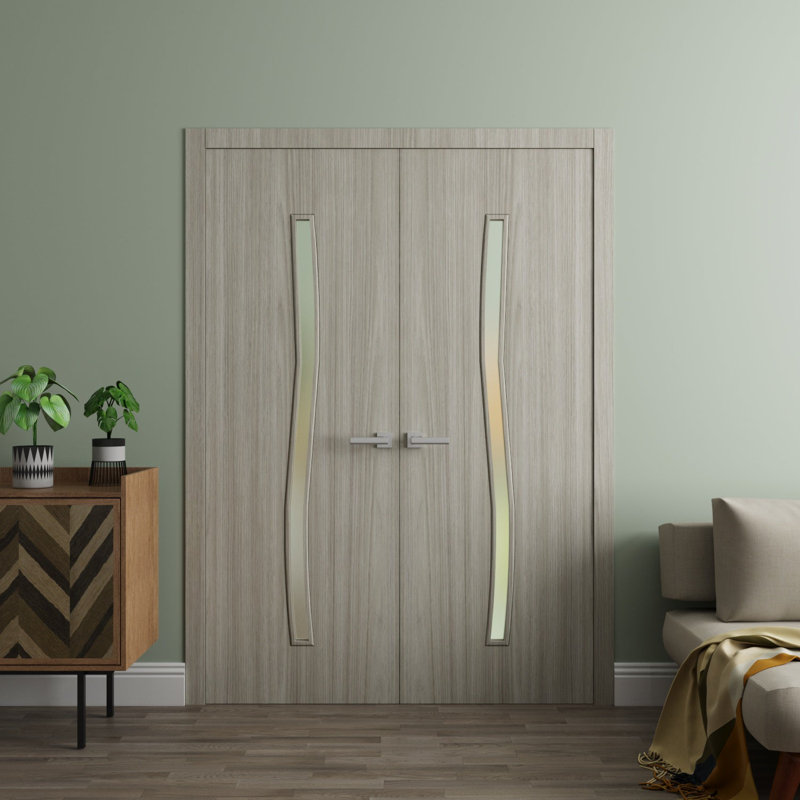 Intérieur double portes françaises essentielles ESSENTIAL 8002 - Cadre de panneau intérieur en bois massif - Portes de placard pour chambre à coucher moderne