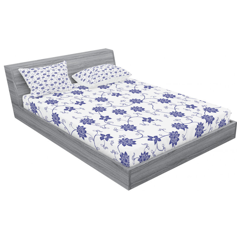 Microfiber Floral Sheet Set, Full Sheet Set + Fitted Sheet + 2 Pillowcases, Purple/White Floral