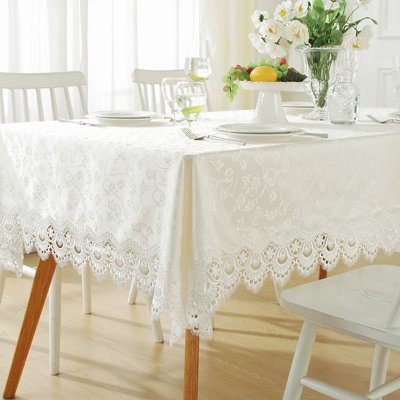 Jacquard Rectangle Tablecloth with Wide lace Edge