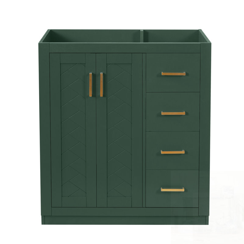 Meuble-lavabo en bois massif avec 3 tiroirs et portes à fermeture douce, solution de rangement durable et spacieuse, Green