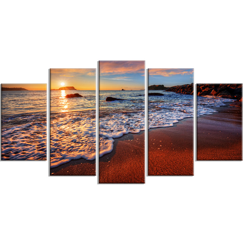 «Stunning Ocean Beach at Sunset», ensemble de 5 reproductions de photos sur toiles tendues
