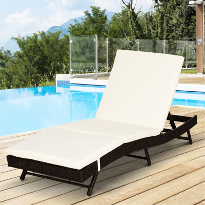 Chaise longue d'extérieur Pe, réglable et coussin, 78,75 po x 28 po 35 po, café, pour chaise de patio avec dossier à 5 positions, siège rembourré, café près de la piscine