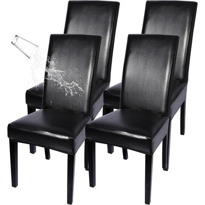 PU Leather Dining Chair Slipcovers – Black – Set Of 4, Waterproof, Stretch, Oilproof, Removable, Washable, Parsons/Kitchen Chairs