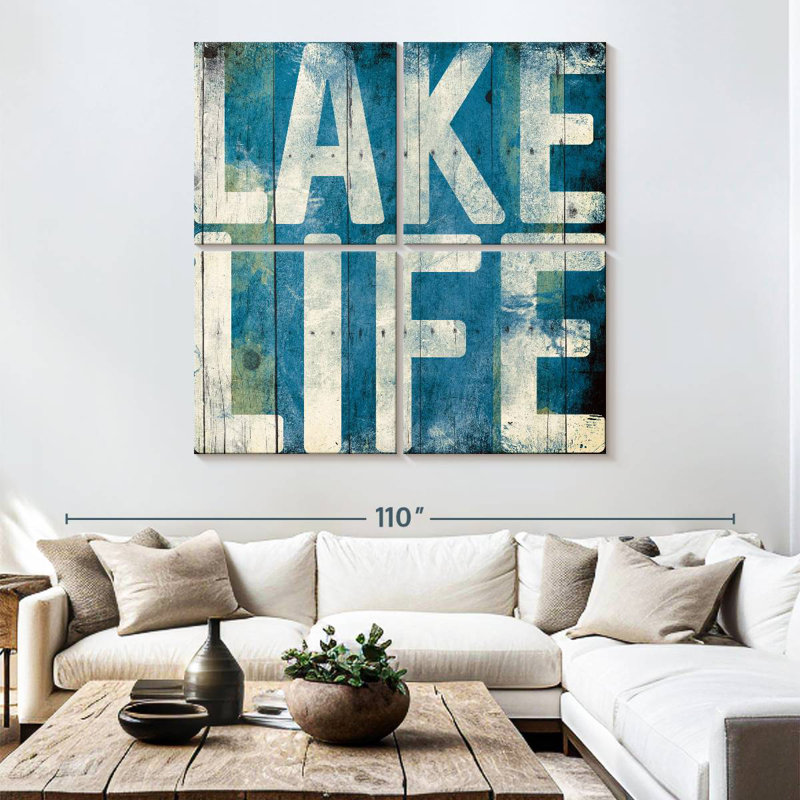 Bleu clair Tergel Lake Life, H 74 po x l 74 po