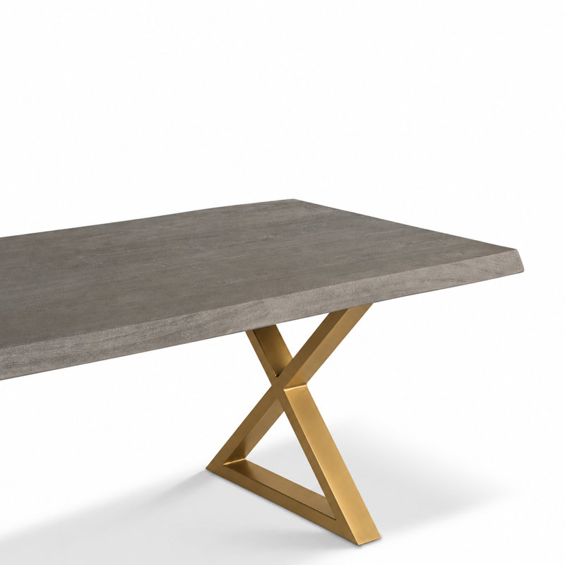 Brooks X Base Dining Table, 29.75"H x 79"L x 40"W, Sandblasted Gray, Brass