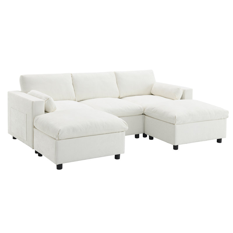 Boneless [VIDÉO] Canapé modulaire en U en chenille de 86,5 po à 5 places avec poches de rangement, 2 repose-pieds amovibles et coussins pour accoudoirs - Combinaison élégante pour la vie et l’appartement (3 couleurs)