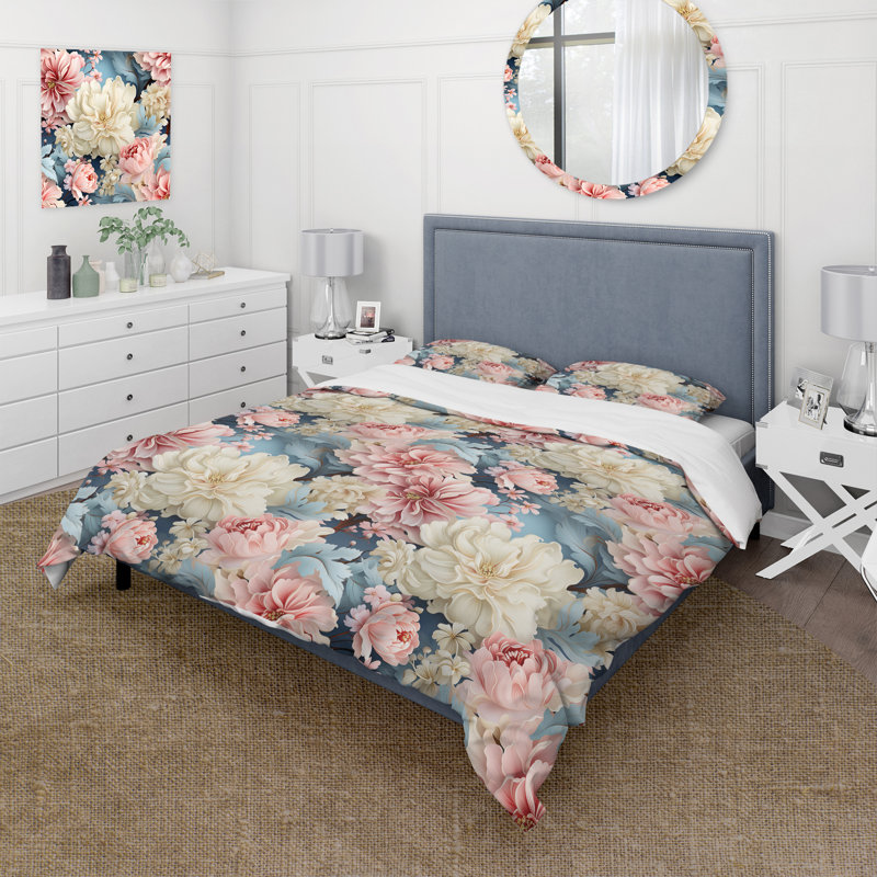 Blue And Beige Victorian Charm Pattern - Ensemble de housse de couette à motif floral