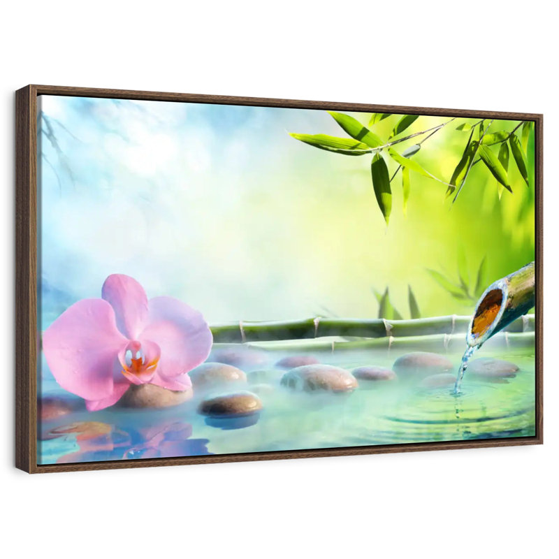 Orchidée japonaise, 46 po x 31 po, Cadre flottant noyer