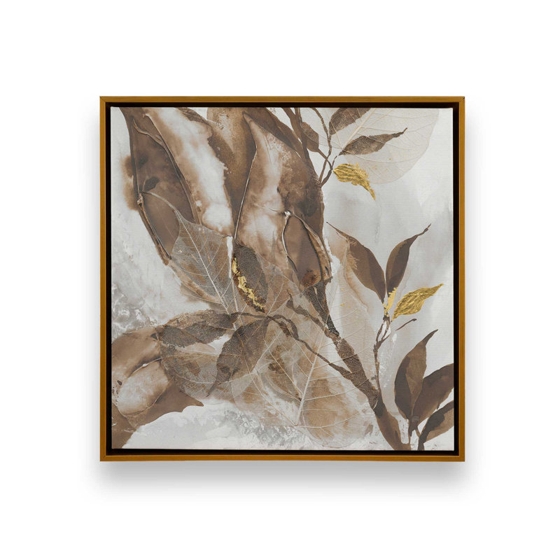 «Gilded Leaf Collage v2 II» par Chris Paschke, reproduction d'art sur toile, H 20 po x l 20 po, Cadre flottant, Doré
