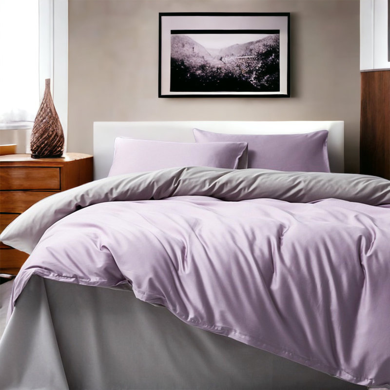 Egyptian-Quality Cotton Floral Duvet Cover, Purple/Gray