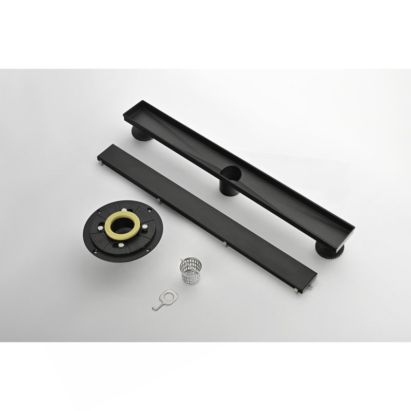 24 Inches Linear Shower Drain With Removable Cover, 304 Stainless Shower Drain  Included Hair Strainer And Leveling Feet, Flange