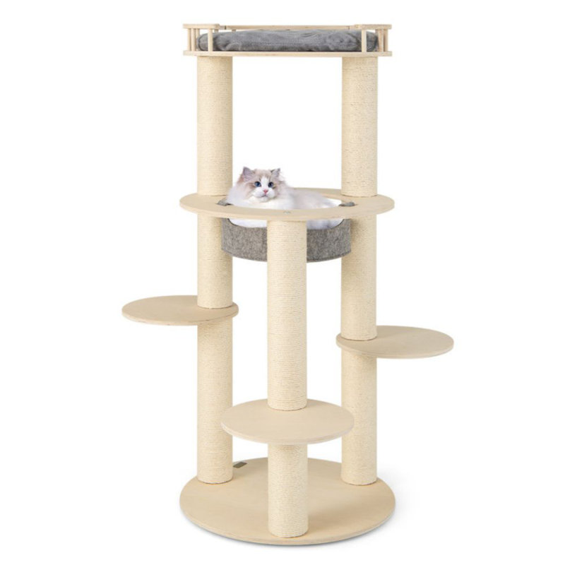 Arbre à chat en bois à 5 niveaux avec hamac rembourré non tissé