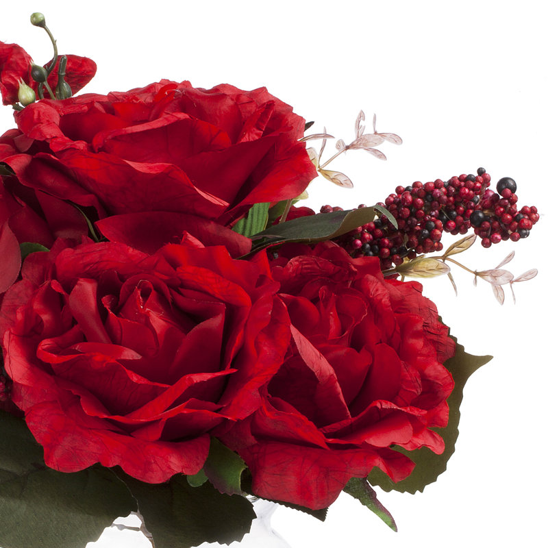 Agencement de fleurs en soie mélangées dans un vase, Rouge