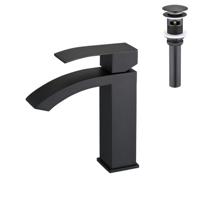 Robinet de lavabo de salle de bain à poignée simple avec bonde escamotable Waterfall, durable et facile à installer