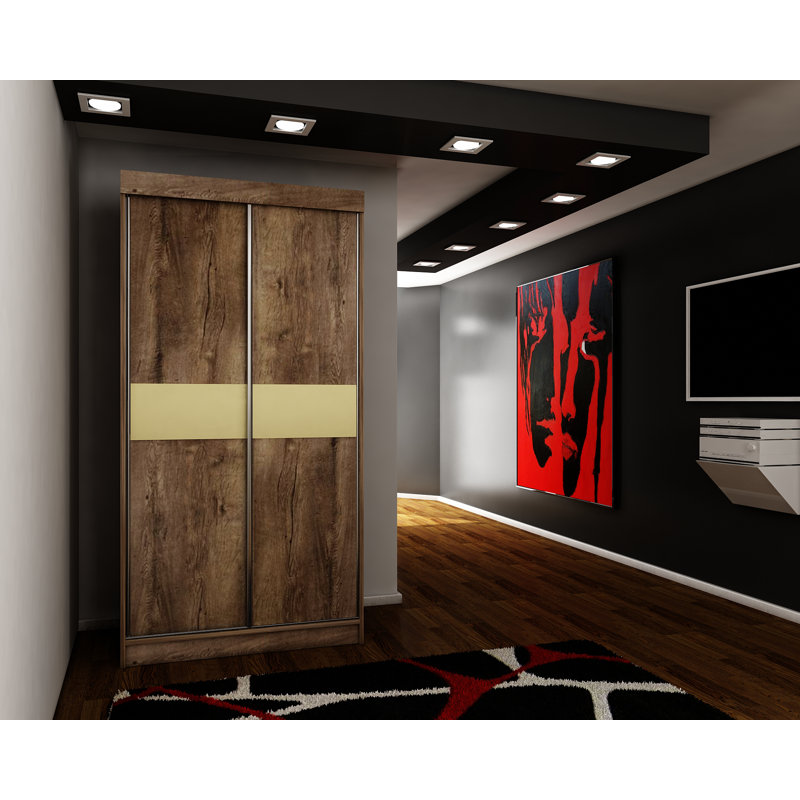 Bryker Solid + Manufactured Wood Wardrobe, Walnut/Yellow