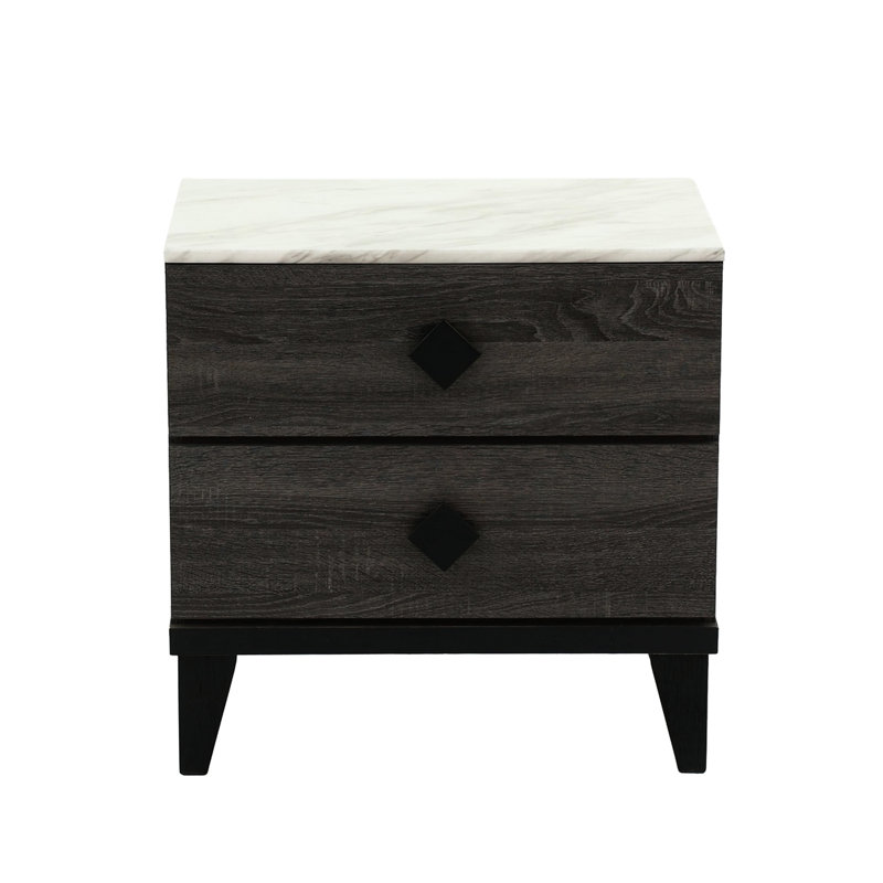 Stylish Grey 2 Nightstand With & - Luxurious Feel Handles Material Piece