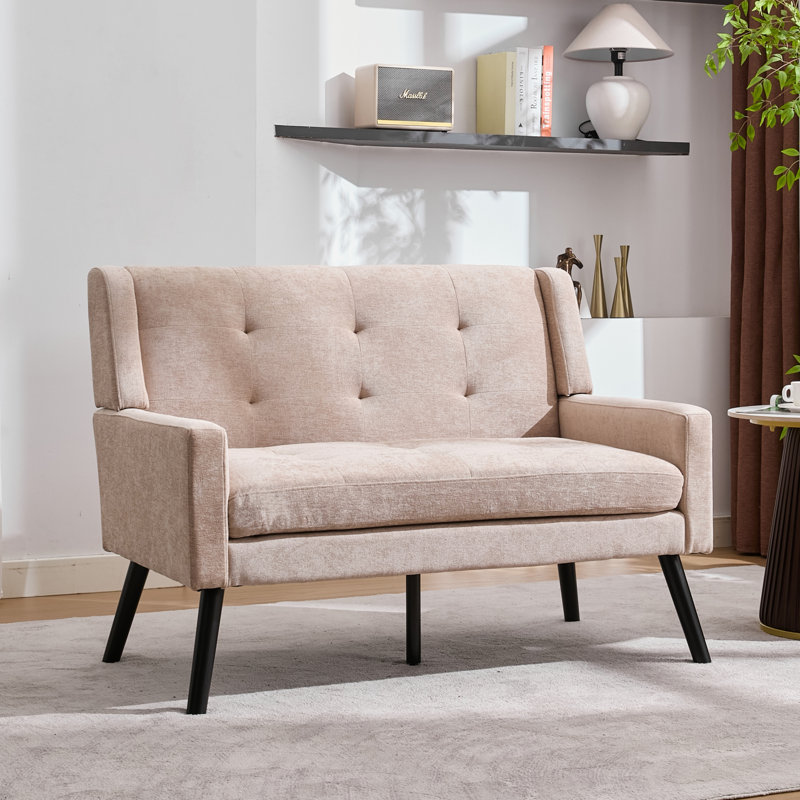 Canapé 47 po Mid-Century, Mélange de lin beige