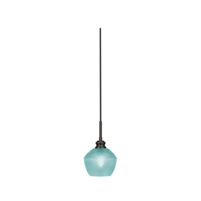 Edge Cord Mini Pendant With 6" Turquoise Textured Glass